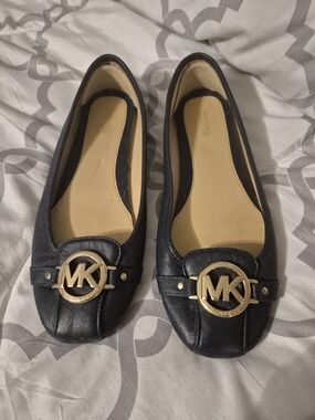 Michael Kors Women's Navy MK Logo Leather Ballet Flats